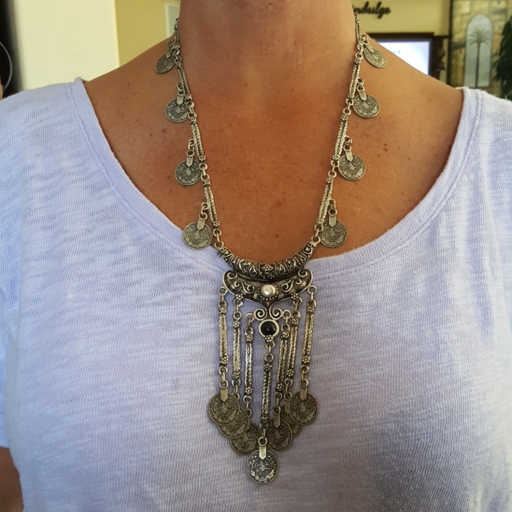 Turkish silver necklace with coin like detail